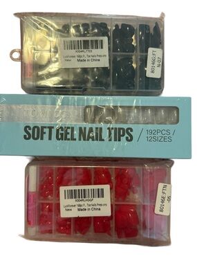 Soft Gel Nail Tips Bundle (384 pcs) + Toe Nail Press-Ons – Black & Red